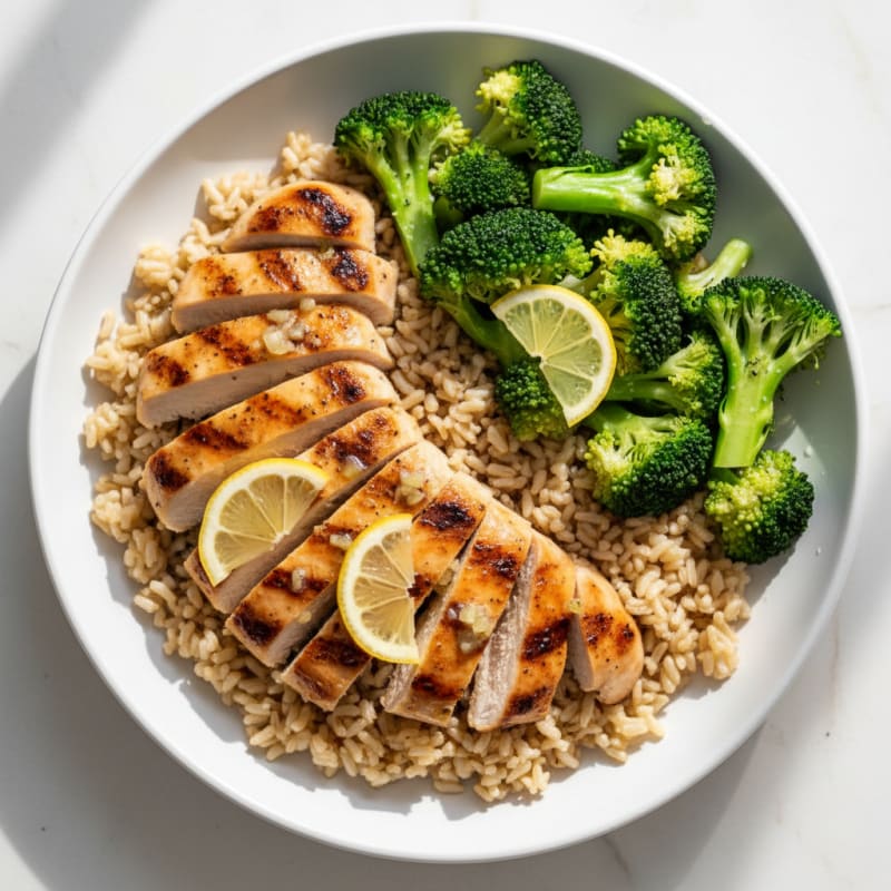 Grilled Chicken and Brown Rice Bowl with Steamed Broccoli