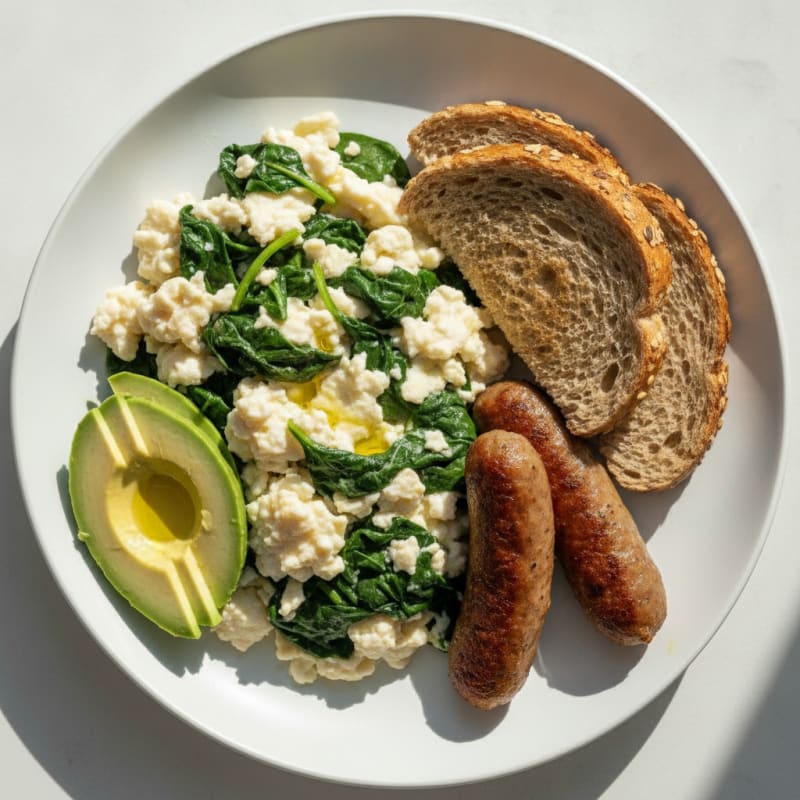 Egg White Spinach Scramble with Turkey Sausage