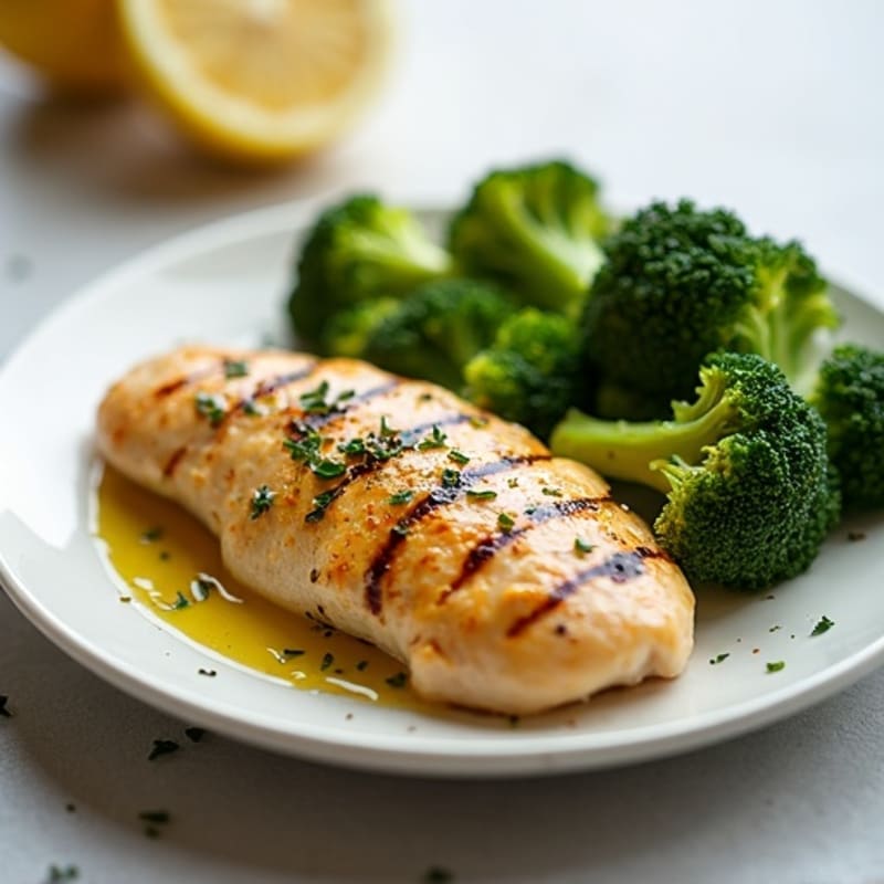 Lemon Garlic Grilled Chicken Breast with Steamed Broccoli