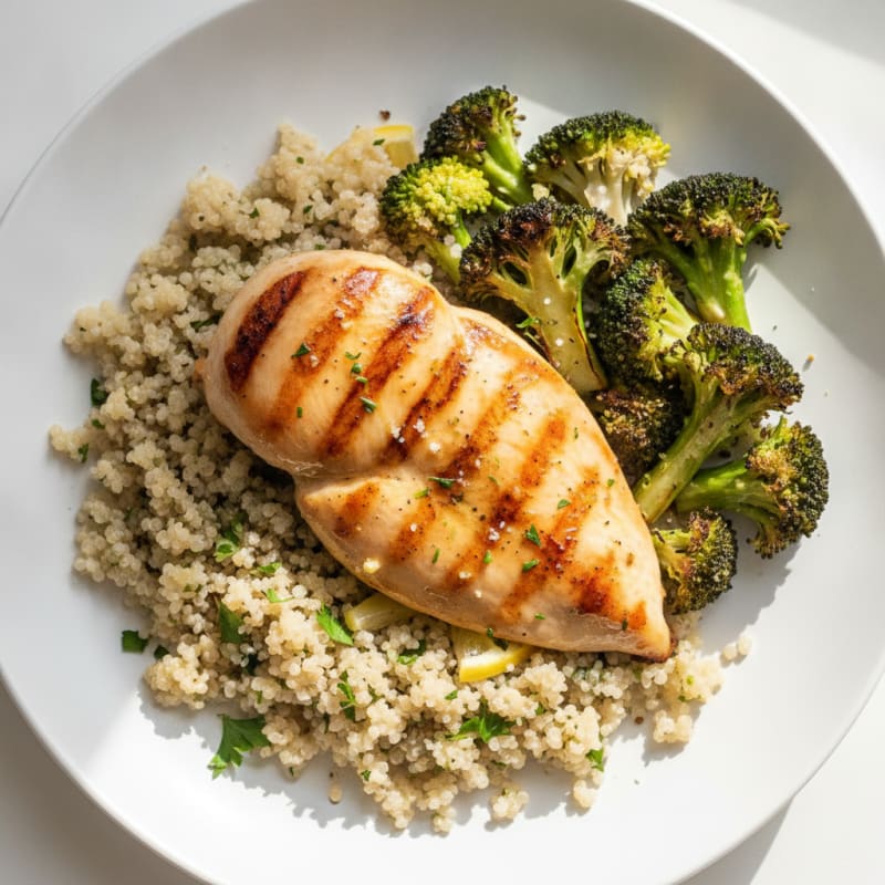 Grilled Chicken Breast with Quinoa and Roasted Broccoli