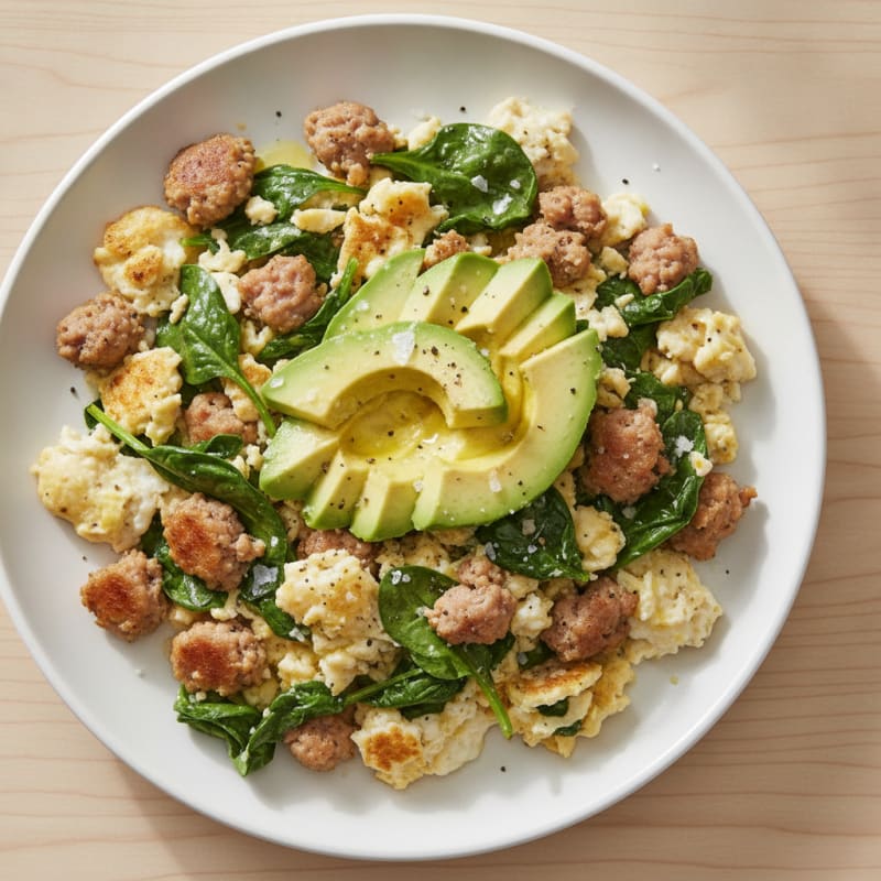 Egg White Scramble with Spinach and Turkey Sausage