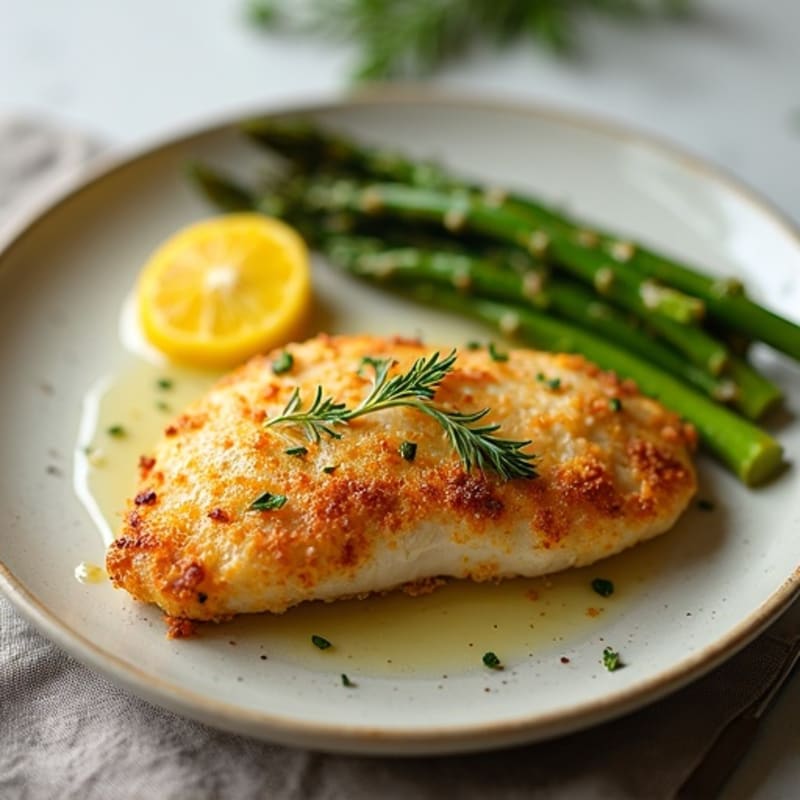 Crispy Lemon-Herb Pan-Seared Chicken with Roasted Asparagus