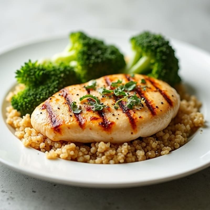 Grilled Chicken Breast with Quinoa and Roasted Broccoli