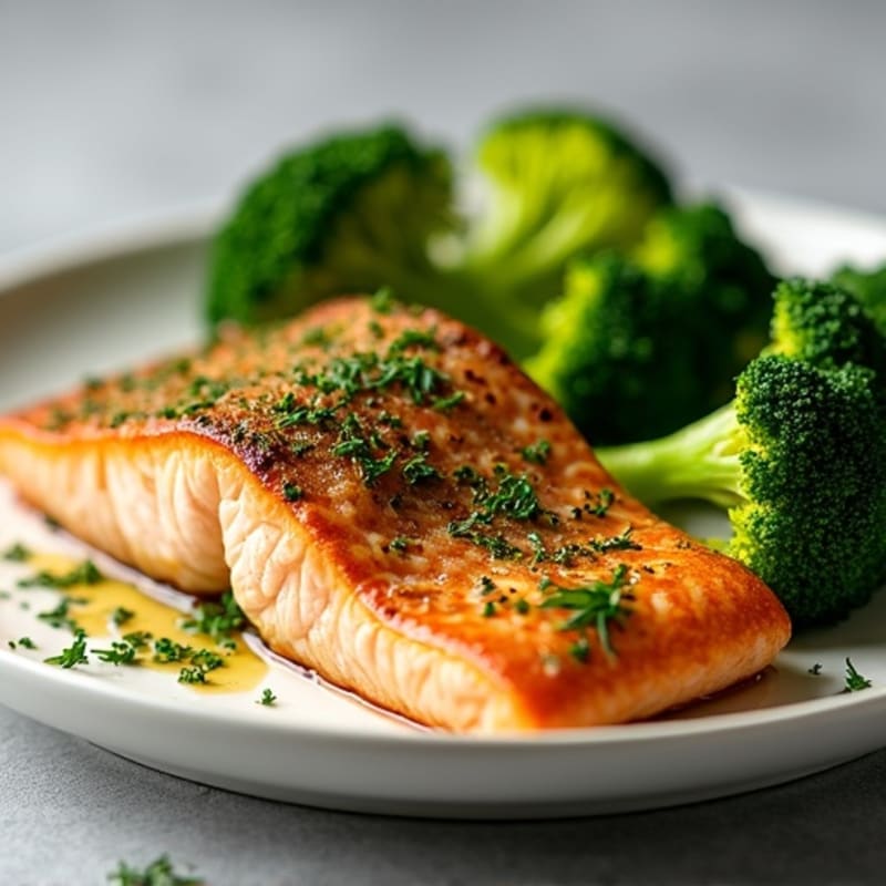 Herb-Crusted Pan Seared Salmon with Roasted Broccoli