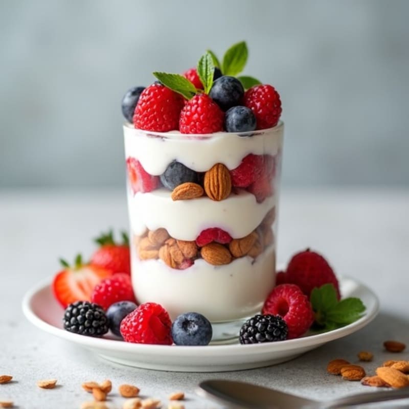 Greek Yogurt Protein Parfait with Mixed Berries and Almonds