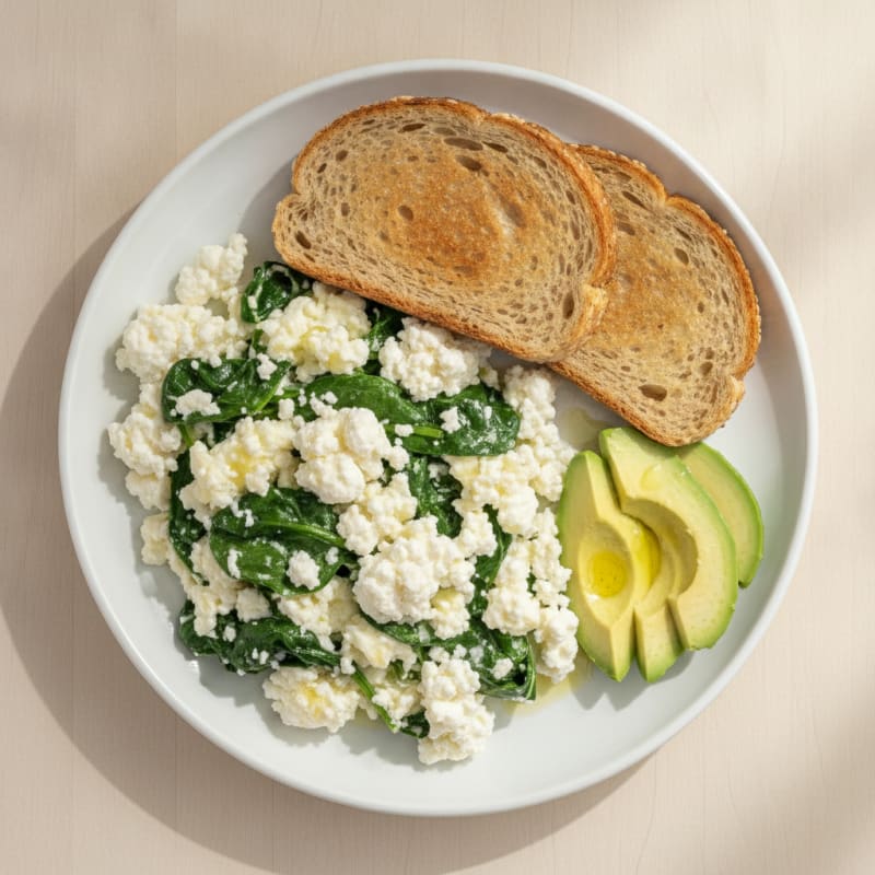 Egg White and Spinach Scramble with Cottage Cheese