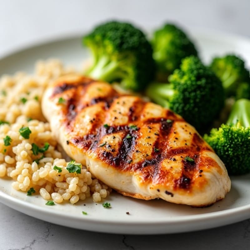Grilled Chicken Breast with Quinoa and Steamed Broccoli