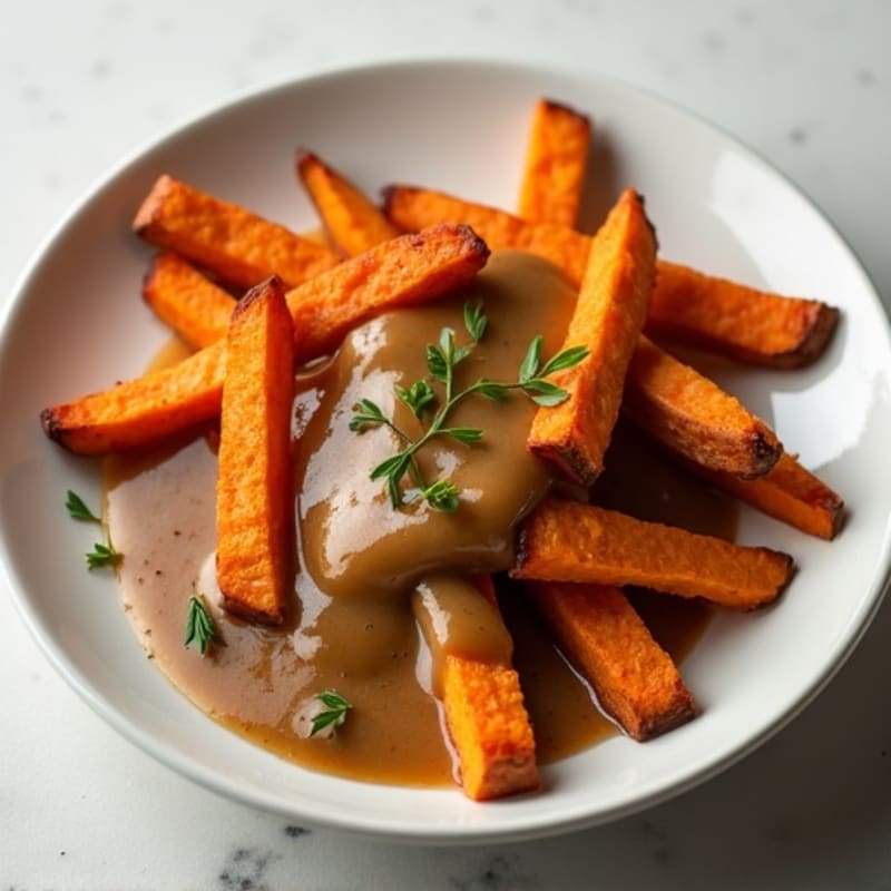 Crispy Baked Sweet Potato Fries with Lean Turkey Gravy