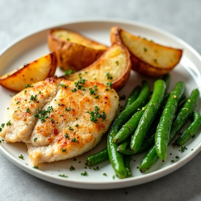 Crispy Roasted Potato Wedges with Lemon-Herb Chicken and Roasted Green Beans