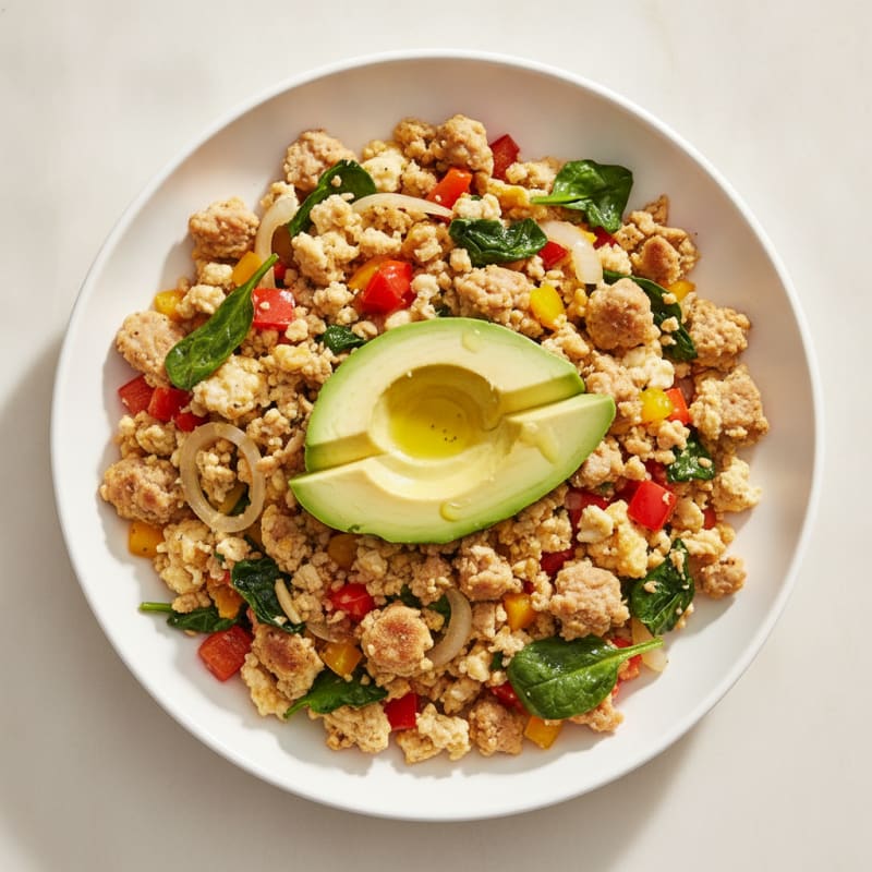 Egg White Vegetable Scramble with Turkey Sausage