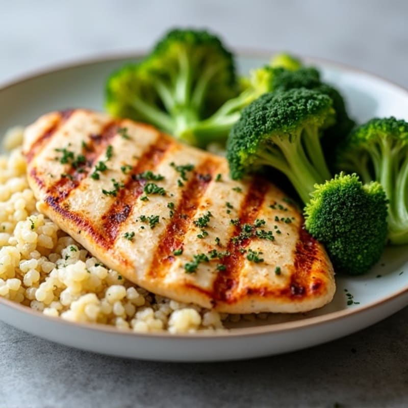 Grilled Chicken Breast with Steamed Broccoli and Quinoa