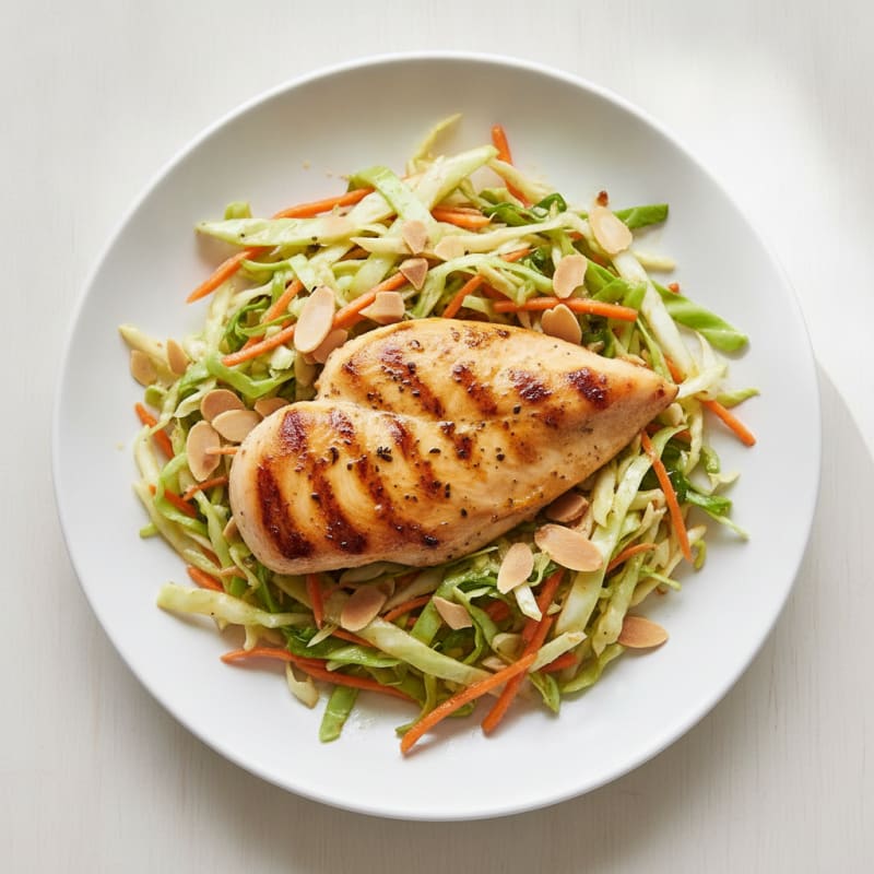 Grilled Chicken Breast over Crunchy Cabbage Slaw