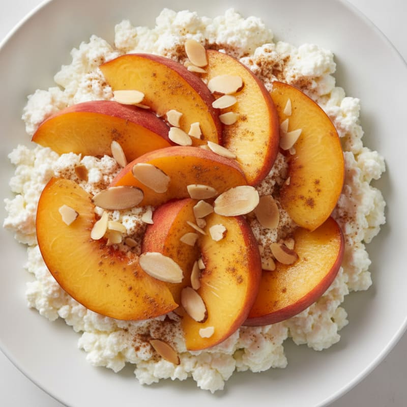 Cottage Cheese with Sliced Peaches and Almonds
