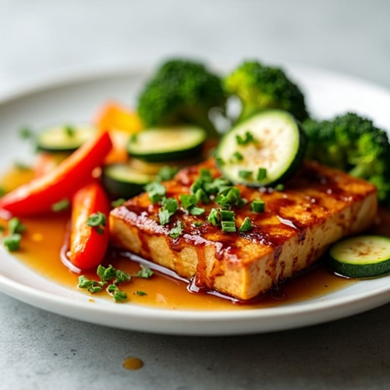 Maple Glazed Tempeh with Fresh Vegetable Stir-Fry