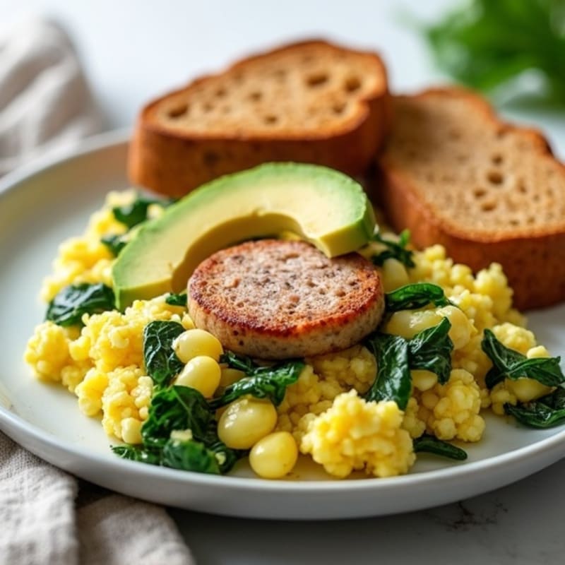 Egg White Scramble with Turkey Sausage and Spinach