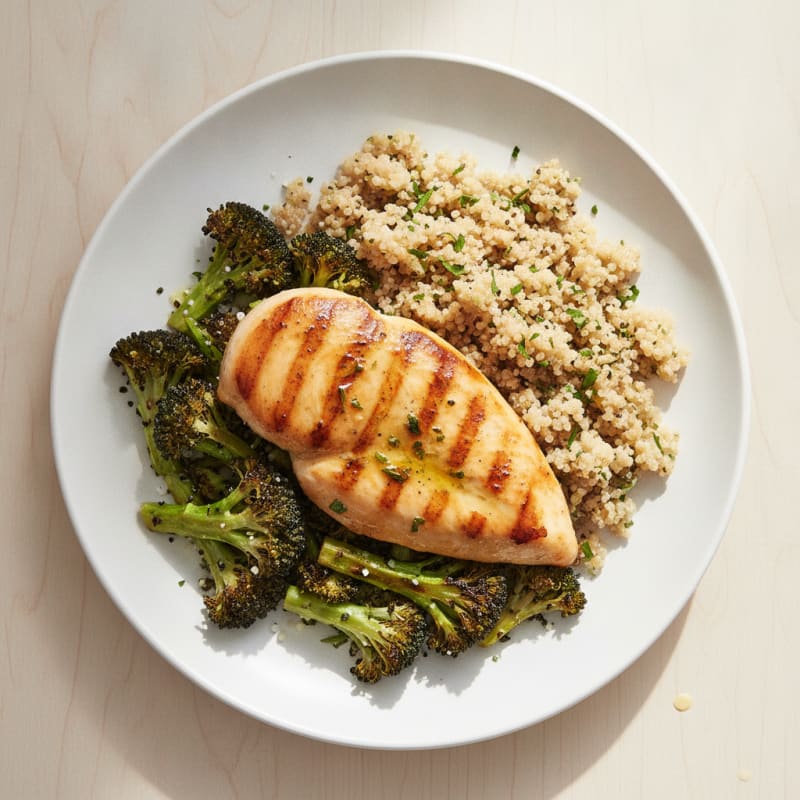 Grilled Chicken Breast with Roasted Broccoli and Quinoa