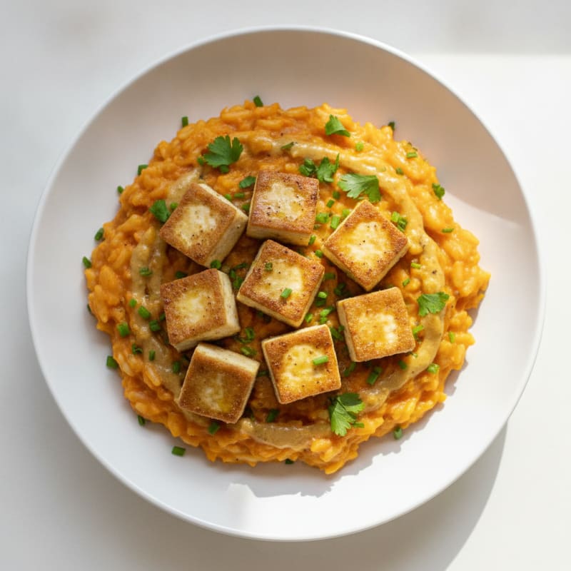 Roasted Carrot Tofu Risotto with Herbs