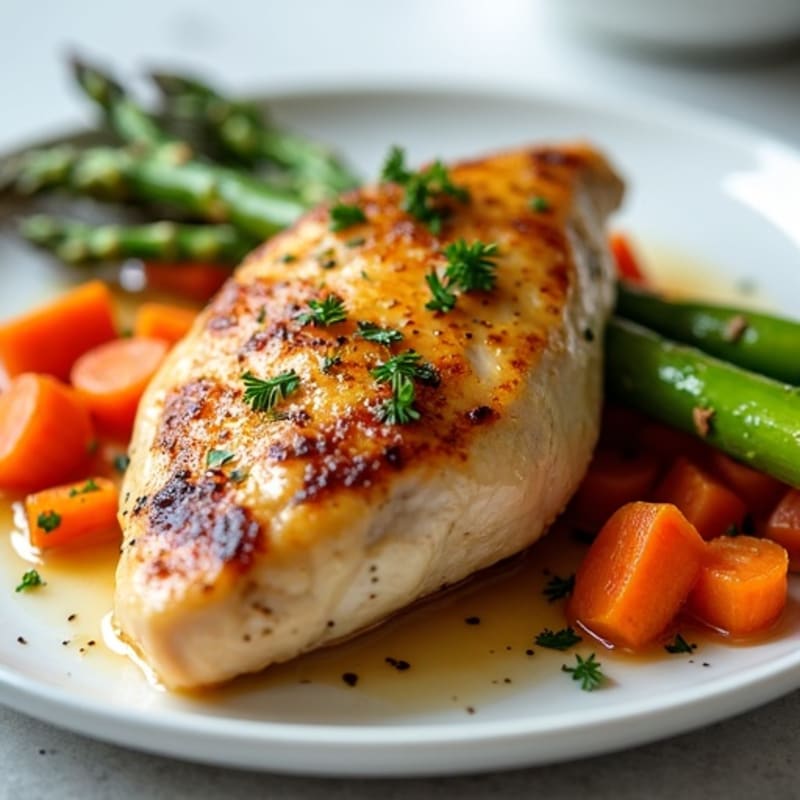Roasted Chicken Breast with Maple-Glazed Carrots and Tender Asparagus