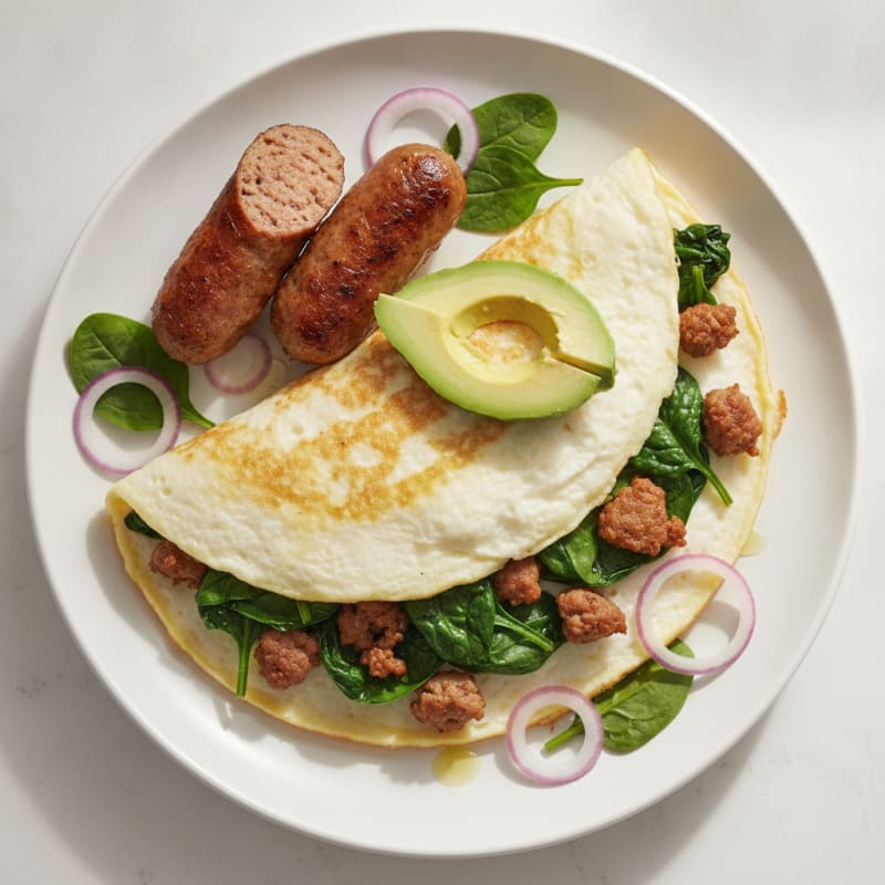 Egg White Spinach Omelette with Turkey Sausage