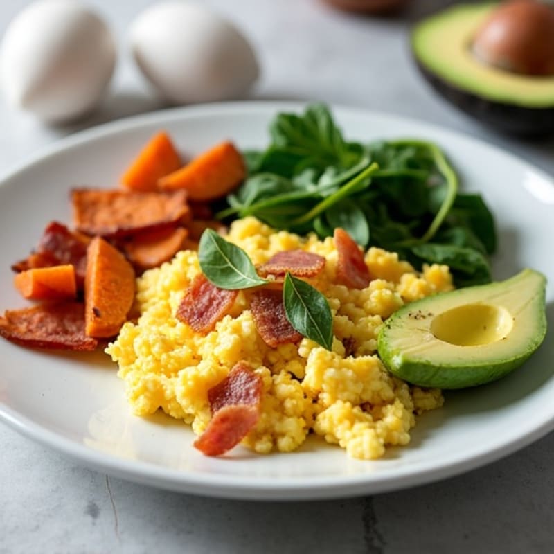 Cottage Cheese Scramble with Spinach and Turkey Bacon