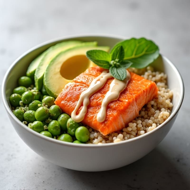 Fresh Salmon and Avocado Rice Bowl with Creamy Sesame Dressing