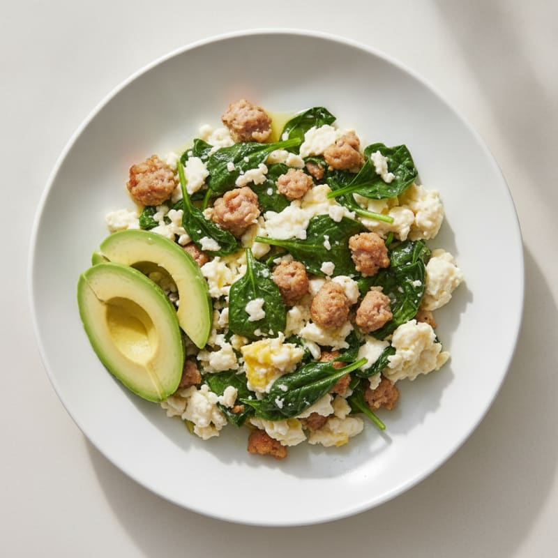 Egg White Spinach Scramble with Turkey Sausage