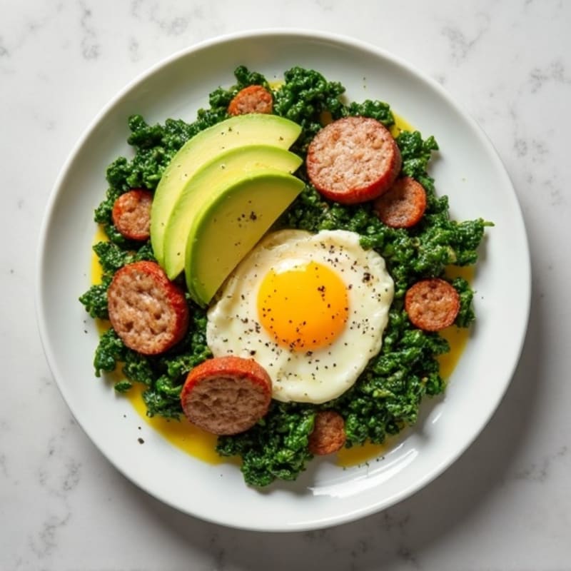 Egg White Spinach Scramble with Turkey Sausage