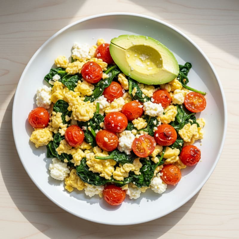 Cottage Cheese Scramble with Spinach and Cherry Tomatoes