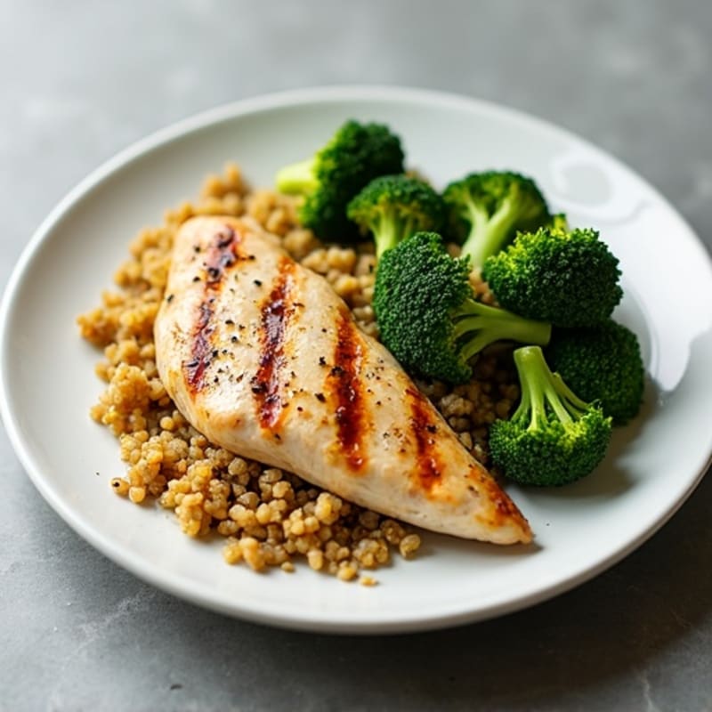 Grilled Chicken Breast with Roasted Broccoli and Quinoa
