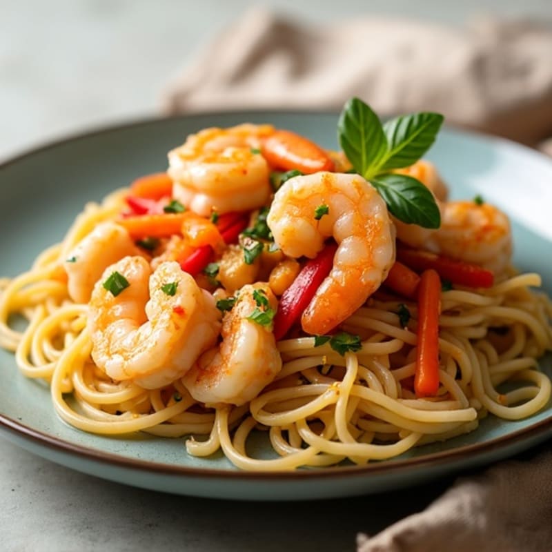 Shrimp Stir-fried Rice Noodles with Tangy Peanut Sauce