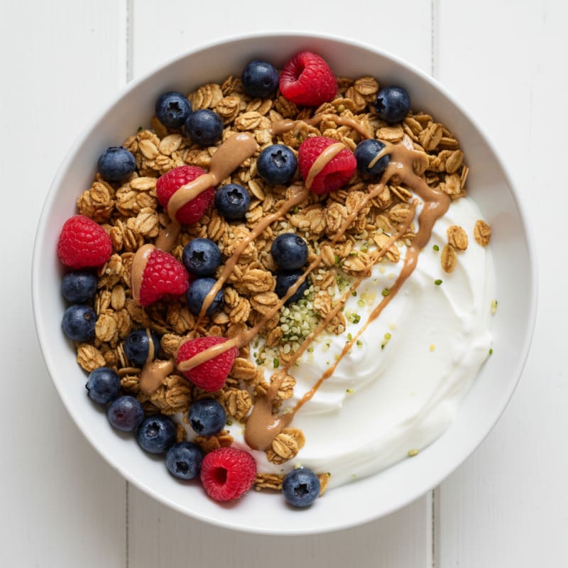 Creamy Greek Yogurt Bowl with Protein Granola and Berries