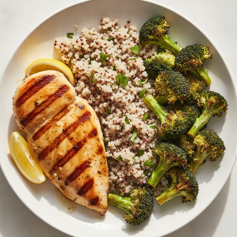 Grilled Chicken Breast with Quinoa and Roasted Broccoli