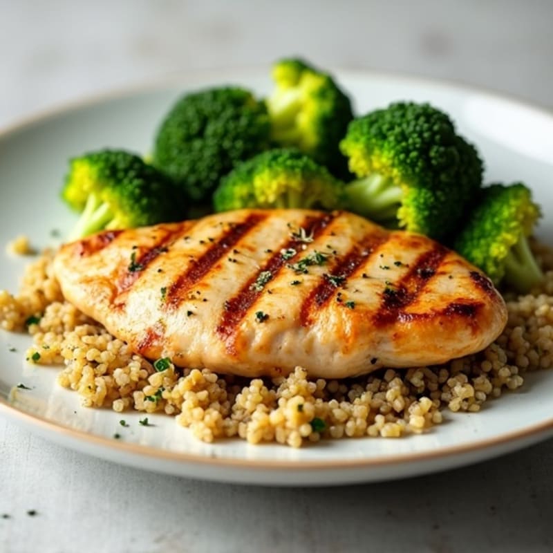 Grilled Chicken Breast with Quinoa and Steamed Broccoli