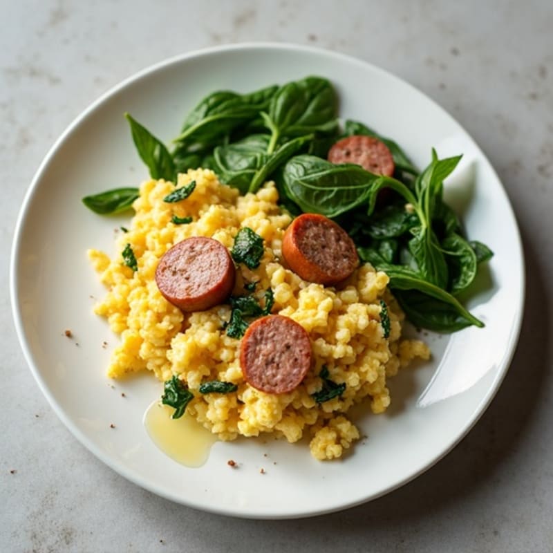 Egg White Scramble with Turkey Sausage, Spinach & Oatmeal