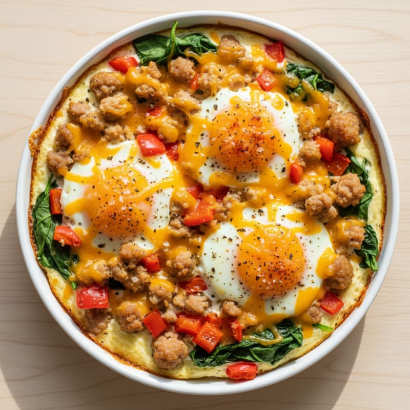 Cheesy Baked Eggs with Sausage