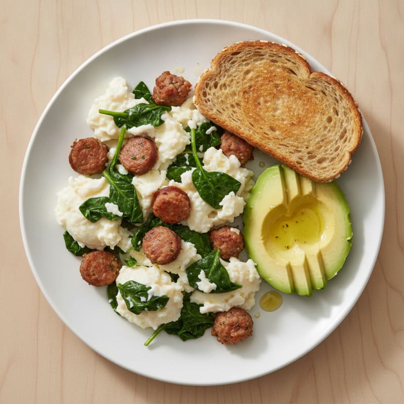 Egg White and Spinach Scramble with Turkey Sausage