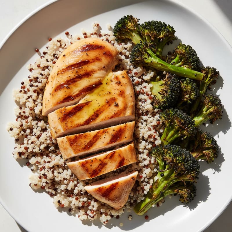 Grilled Chicken Breast with Quinoa and Roasted Broccoli