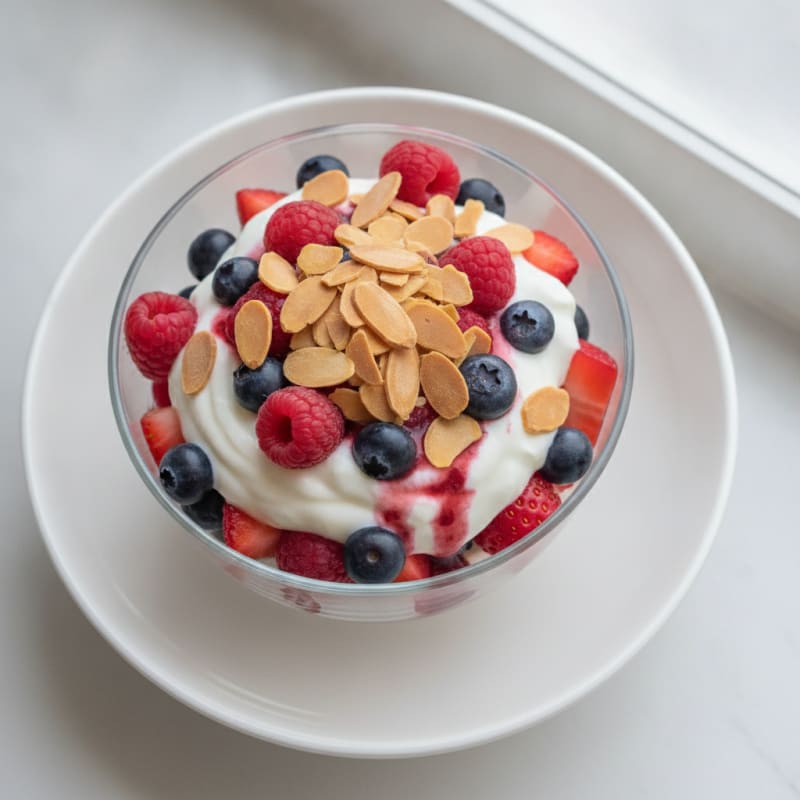 Greek Yogurt Protein Parfait with Mixed Berries and Almonds