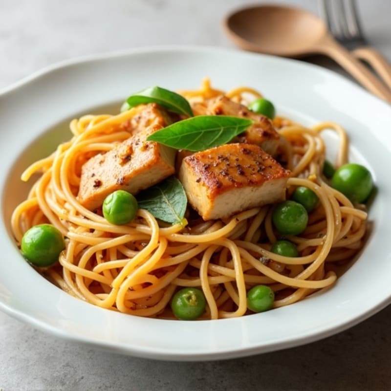 Chicken and Creamy Peanut Noodles with Crispy Snap Peas
