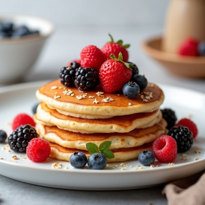Healthy Fluffy Protein Pancakes with Fresh Berries