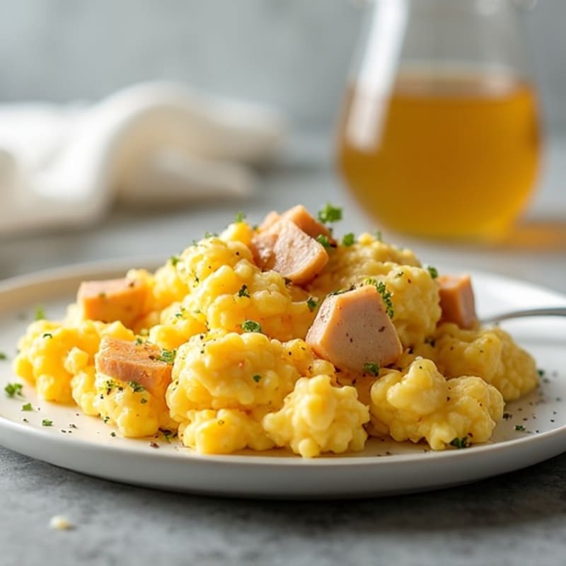 Creamy Scrambled Eggs with Cottage Cheese and Smoked Turkey