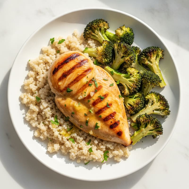 Grilled Lemon Chicken with Quinoa and Roasted Broccoli