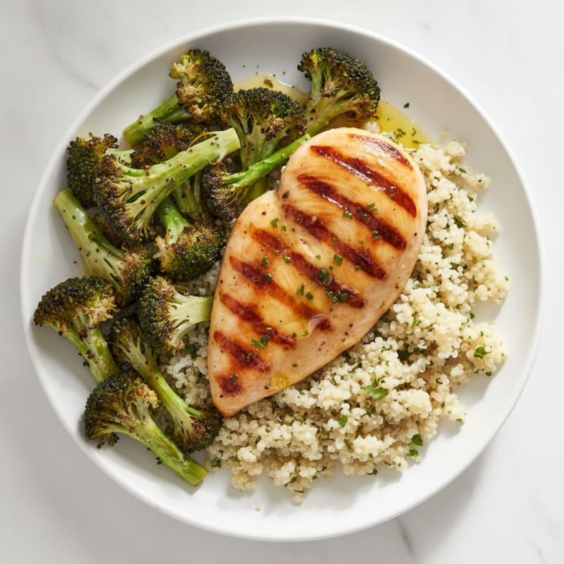 Grilled Chicken Breast with Quinoa and Roasted Broccoli