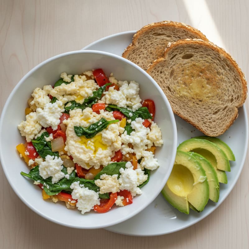 Egg White Vegetable Scramble with Cottage Cheese