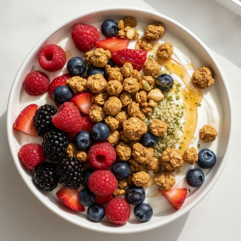 Creamy Greek Yogurt Bowl with Mixed Berries and Protein Granola