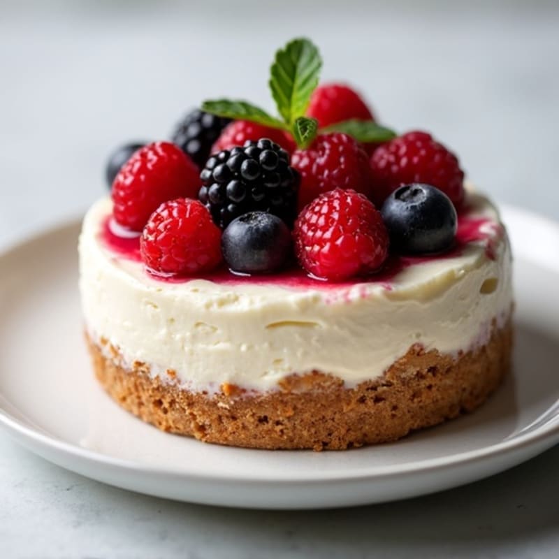 Greek Yogurt Protein Cheesecake with Mixed Berries
