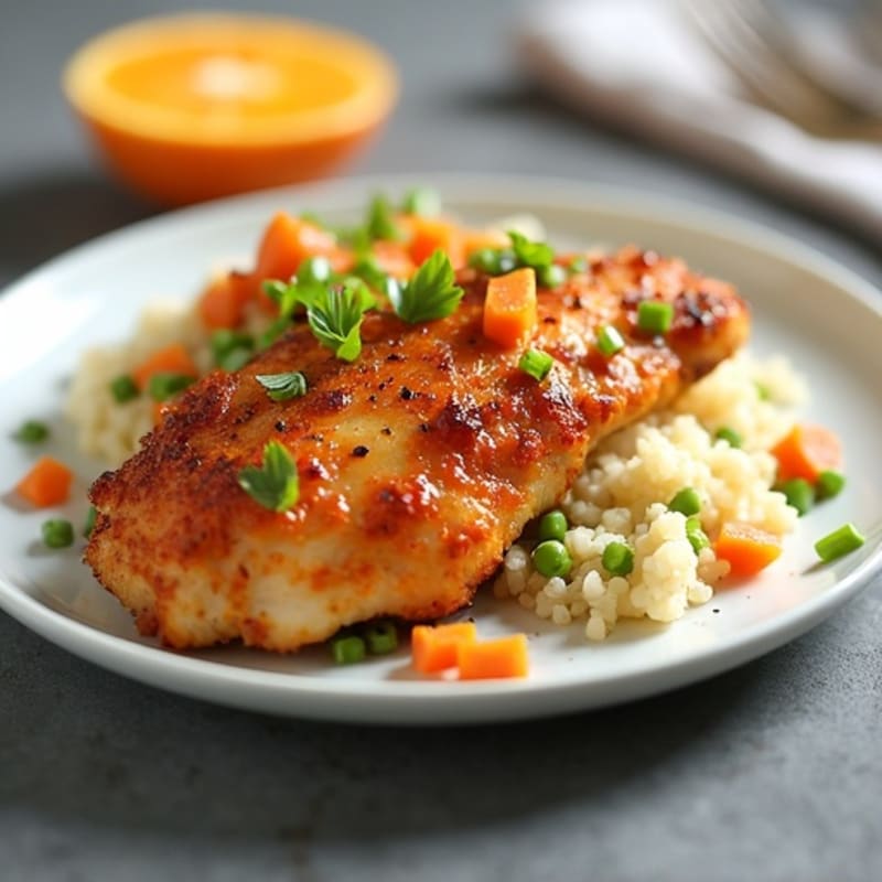Crispy Orange-Glazed Chicken with Cauliflower Fried Rice