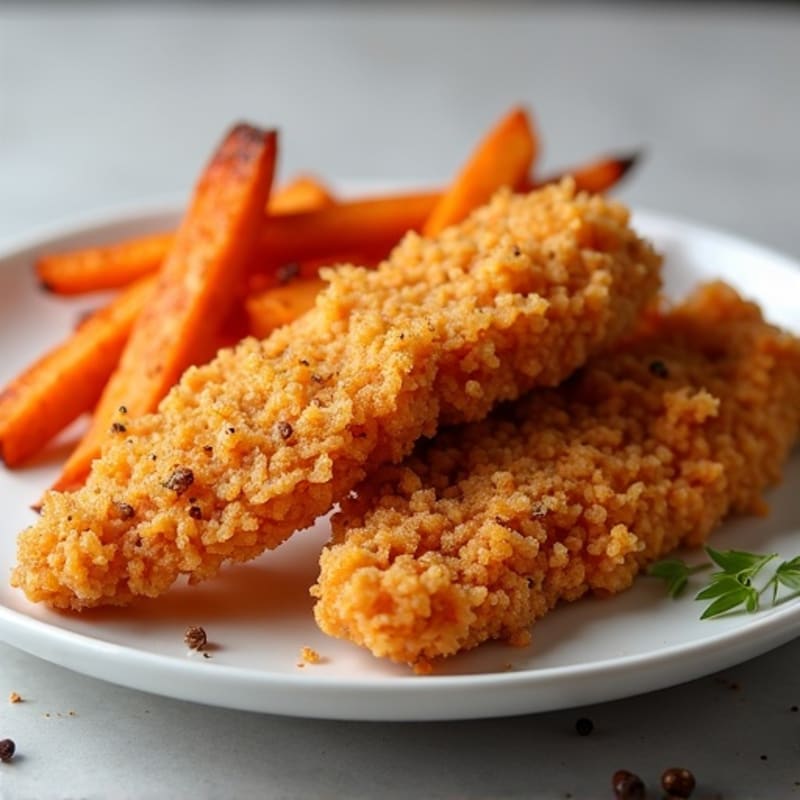 Crispy Baked Chicken Strips with Roasted Sweet Potato Fries