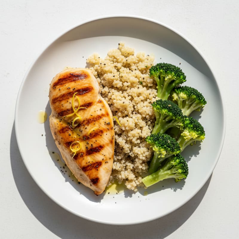 Grilled Chicken Breast with Quinoa and Steamed Broccoli