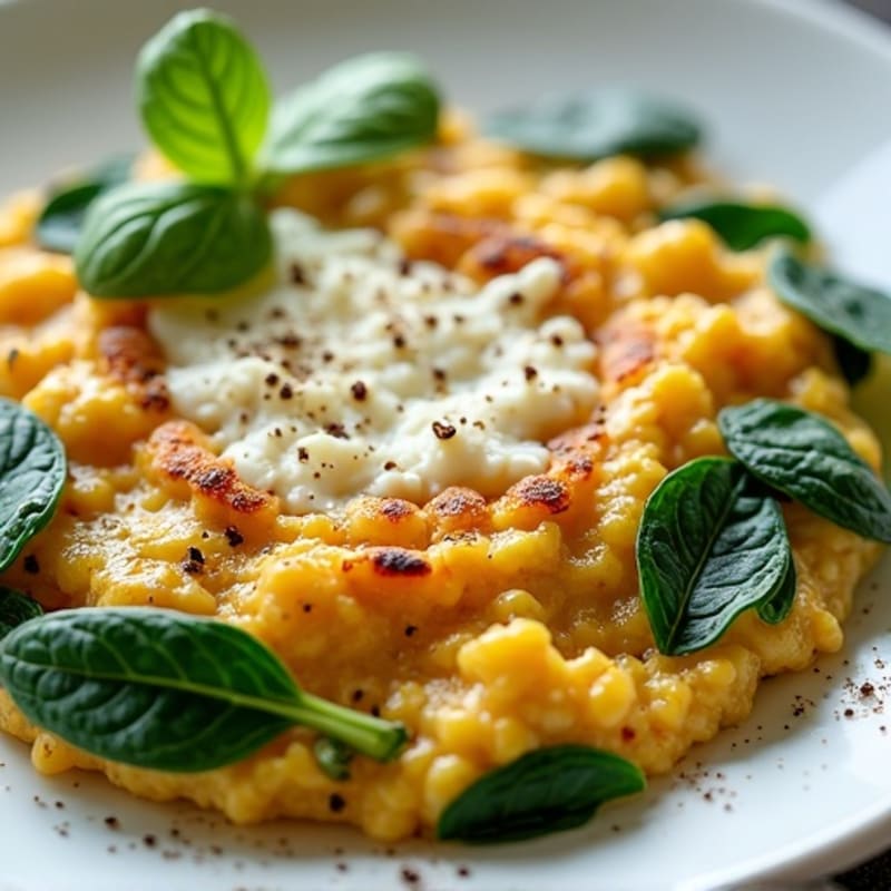 Hearty Oat Bran and Egg Scramble with Fresh Spinach and Creamy Feta